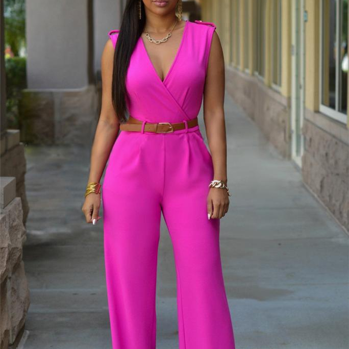 Harem jumpsuit for women Fuchsia new Sexy hot-selling women's solid color Sleeveless elegant long wide leg jumpsuit manufacturer