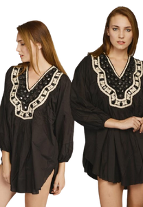 Women's Exclusive Vintage Style Kaftan Dress Casual Long Arm XS Embroidered Solid Pattern Breathable Cloth Natural Plus Clothes - Product Image 2