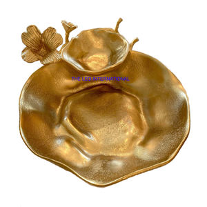 Branche d'arbre plaqué or forme de fleur Design Joint deux bol aluminium métal maison hôtel cuisine bol décoratif - Product Image 6