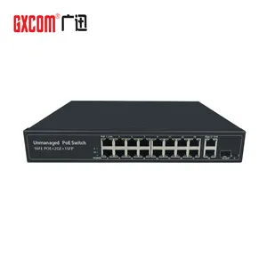 16 Port 100Mbps IEEE802.3 af/at yönetilmeyen PoE anahtarı 2 Gigabit RJ45 SFP Uplink Ethernet anahtarı