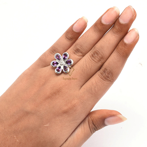 Exquisito anillo de bodas con ajuste de bisel de piedras preciosas de amatista natural, Plata de Ley 925, venta al por mayor, joyería de moda púrpura para mujer - Product Image 4