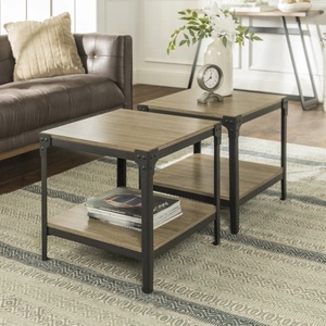 Mesas de Centro Industriales con Superficie de Madera y Estructura Metálica, Juego de 2 Muebles Modernos para Sala de Estar - Product Image 1