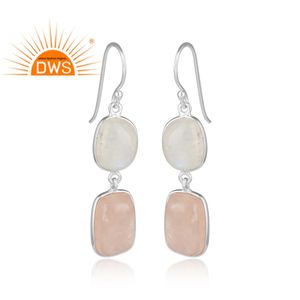 Fournisseur de boucles d'oreilles pendantes en argent fin, bijoux pour femmes, boucles d'oreilles en pierre de lune, quartz rose, fournisseur de bijoux - Product Image 2
