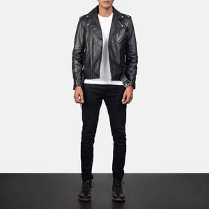 Veste en cuir imperméable et respirante pour homme, avec logo personnalisé, en cuir de vachette, col montant, design à fermeture éclair tendance, service OEM, vente en gros - Product Image 2