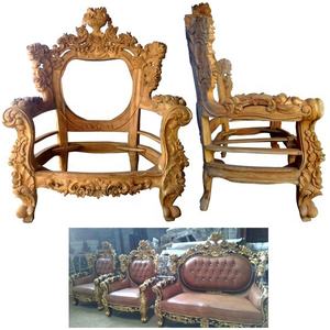 เก้าอี้โซฟาไม้สักแกะสลักเฟอร์นิเจอร์ห้องนั่งเล่นผลิตภัณฑ์ที่ยังไม่เสร็จ KD ไม่มีสีสำหรับชุดกรอบเฟอร์นิเจอร์ห้องนั่งเล่น8 - Product Image 1