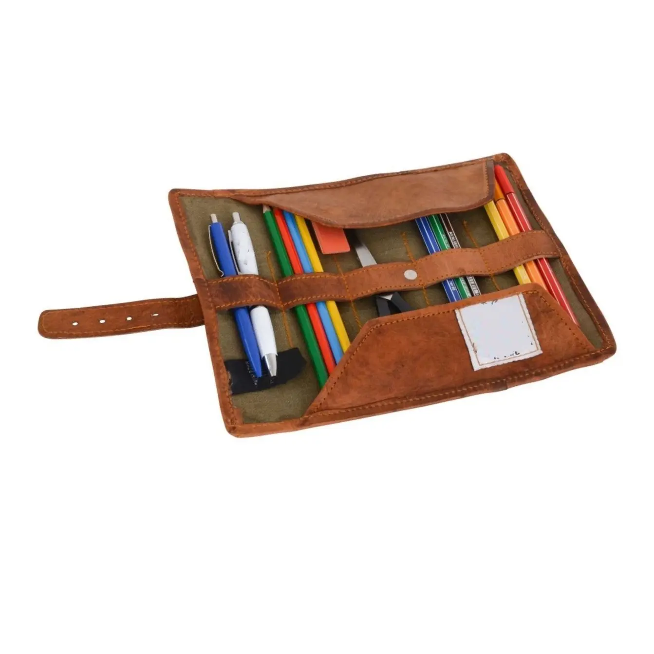 High Quality Genuine Leather Large Capacity Pen/Pencil Zipper Case