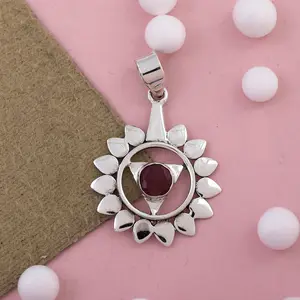 South west style ruby gemstone 925 sterling silver flower design unique handmade design pendant jewelry jewellery supplier