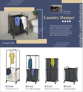Double Compartment Laundry Cart Black Metal Frame PEVA <b>Storage</b> <b>Basket</b> for Bathroom Clothing Organizer - Product Image 4