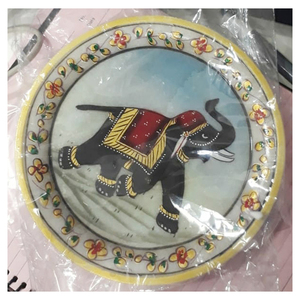 Handicrafts Marble <b>Elephant</b> Design Painted Plate - Product Image 1