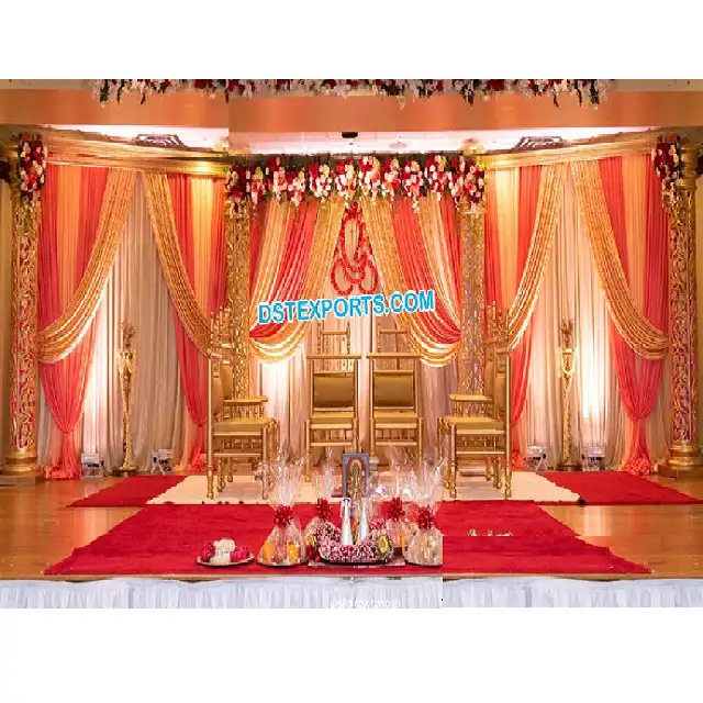 Open Style Indian Wedding Vidhi Mandap Set Stylish Wedding Fiber Mandap in Open Style Wedding Ceremony Open Style Golden Mandap