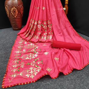 Saree de travail de broderie en soie Dola avec de belles femmes indiennes portent des vêtements Surat en gros bon marché à bas prix - Product Image 1