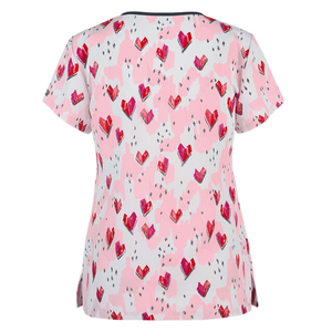 Tops de uniforme de trabajo de enfermera, blusa con estampado de patrón, cuello de pico, camiseta de manga corta con bolsillos grandes, gran oferta - Product Image 2