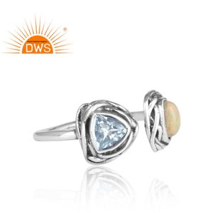 Bague Vintage en argent Sterling 925, offre spéciale de bijoux, pierre précieuse bleu, topaze et opale de feu, vente en gros - Product Image 3