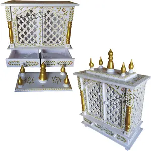 Temple Pooja 실내 및 실외 Mandir/Pooja Mandap/사원 수공예품 나무 흰색 광택 홈 & 사무실 장식