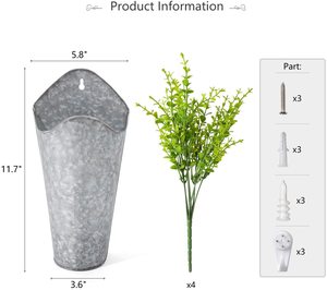 Maceta galvanizada para tallos de flores y otras plantas, decoración para colgar en la pared, macetas decorativas - Product Image 3