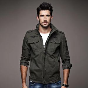 Nueva chaqueta de invierno para hombre de cuero puro de vaca con cuello levantado y tela de lona - Product Image 4