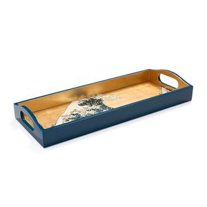 Ensemble de plateaux ovales artisanaux en laque pour thé avec poignée Plateaux de service en bois pour la maison pour le service des aliments - Product Image 1