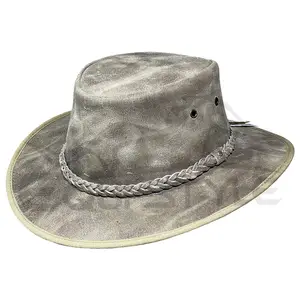 麂皮牛仔帽澳大利亚风格皮革牛仔帽中号定制设计标志印花批发男士牛仔帽
