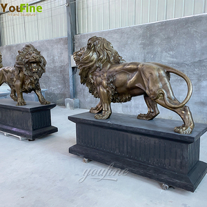 YOUFINE屋外ガーデンライフサイズペアブロンズ立ちライオン像台座付き彫刻 - Product Image 4