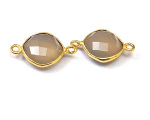 Calcédoine grise résultats de pierres précieuses forme de coussin plaqué or fabrication de bijoux connecteur de lunette à facettes fait main - Product Image 6