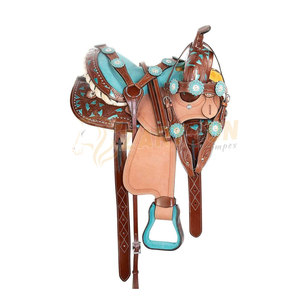 Juego de sillín occidental para montar a caballo de cuero genuino marrón de alta calidad multiusos de nueva generación - Product Image 6