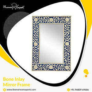 Cadre de miroir de salon en bois massif indien avec incrustations en os - Product Image 2
