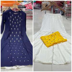 Nouvellement lancé femmes décontracté deux pièces ensemble Reyon Kurti Sharara Style fantaisie travail manuel brodé poignets dentelle boutons Vintage automne - Product Image 2