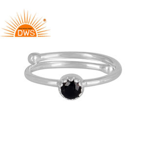 Anillo de espinela negra Natural para mujer, joyería de piedras preciosas, Plata de Ley fina pulida, anillo apilable para mujer, joyería al por mayor - Product Image 1