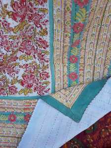 Funda de cama de Tela con estampado de bloques de algodón al por mayor con diseño bordado hecho a mano sábana de colcha tamaño King muebles para el hogar - Product Image 3