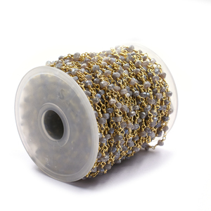 Mystic Labradorite Faceted Rondelle Rosary Chain 3–4mm Brass 18K Gold Plated <b>Wire</b> Wrapped Gemstone Chain Sold by Foot - Product Image 3