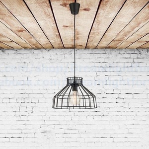 Suspension industrielle en fil métallique, design cage géométrique, fixation au plafond, en fer, durable, décoration intérieure pour salon - Product Image 2