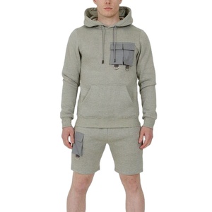 Men's summers tracksuits, latest design men's <b>long</b> sleeve pocket hoodie with <b>matching</b> shorts set - Product Image 2