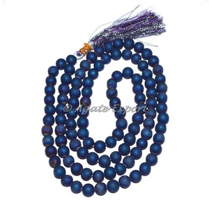 Japamala de 108 cuentas de ágata pavón mate con drusa tallada, para decoración del hogar, Feng Shui y sanación - Product Image 1
