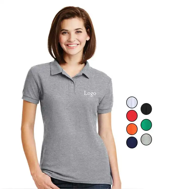 Camisa feminina uniforme de golfe, logotipo personalizado feminino camisa de algodão spandex com manga colar
