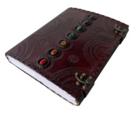 Journal en cuir véritable avec sept pierres en relief à la main Livre des ombres A5 Pages vierges Carnet de notes de bureau pour cadeau