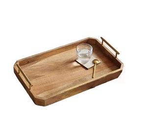 Bandeja para servir té de madera de diseño clásico con asas acrílicas Bandeja para servir alimentos en forma de rectángulo de tamaño personalizado - Product Image 2