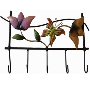 Flower & Butterfly Design <b>Key</b> Holding Vintage Wall Decorative Art Decor Wall <b>Hook</b> <b>for</b> Home Bathroom Kitchenware Use - Product Image 1