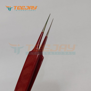 <b>Glittering</b> <b>Red</b> Powder Coated A type Straight DS Eyelash Extension Tweezer Simple Grip Beauty care Makeup tools Private Label - Product Image 5