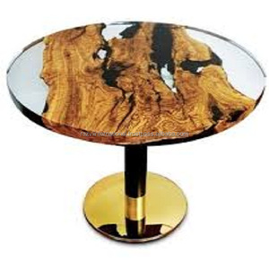 Table à manger ronde moderne et antique en bois époxy avec pieds en métal pour bureau et meubles de maison - Product Image 4