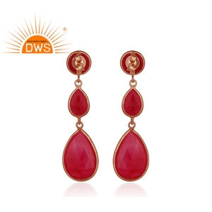 Rose Calcédoine Pierres Précieuses Balancent Boucles D'oreilles Bijoux Grossiste 925 Argent Or Rose Plaqué Argent Boucles D'oreilles Fabricant Inde - Product Image 3