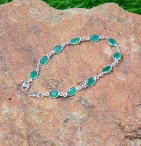 Adjustable 8\" Handmade <b>925</b> <b>Sterling</b> <b>Silver</b> <b>Bracelet</b> Natural Green Onyx Faceted Oval Gemstone Beads Gold Plated Gift - Product Image 4