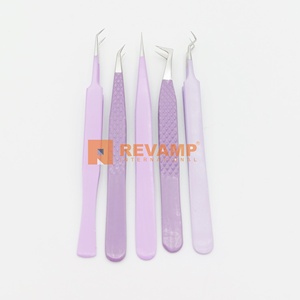 Pince à épiler pour cils en acier inoxydable violet durable de marque privée pointe pointue pour extensions d'application manuelle - Product Image 3