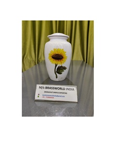 Urna Funeraria de Aluminio Pintada a Mano con Diseño de Girasol, Estilo Americano, Artículos Funerarios para Adultos de Brassworld India - Product Image 1