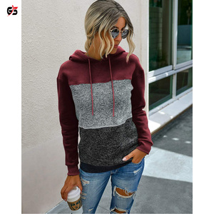 Vente en gros de sweats à capuche pour femmes pull manches longues Patchwork Service OEM 100% coton polaire - Product Image 4