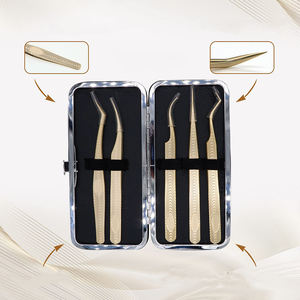 Pinzas para extensión de pestañas chapadas en oro de 24k, Kit de pinzas curvadas rectas y puntiagudas, juego de 5 piezas para mujer - Product Image 6