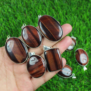 Collar con colgante de ojo de tigre de hierro Natural, lote de colgante plateado, collar de joyería - Product Image 3