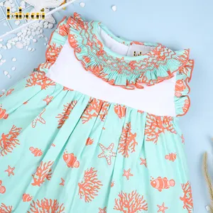 OEM ODM 사용자 정의 손으로 만든 자수 도매 smocked 드레스-BB2550 바다 생물 handsmocked 드레스 아기 소녀