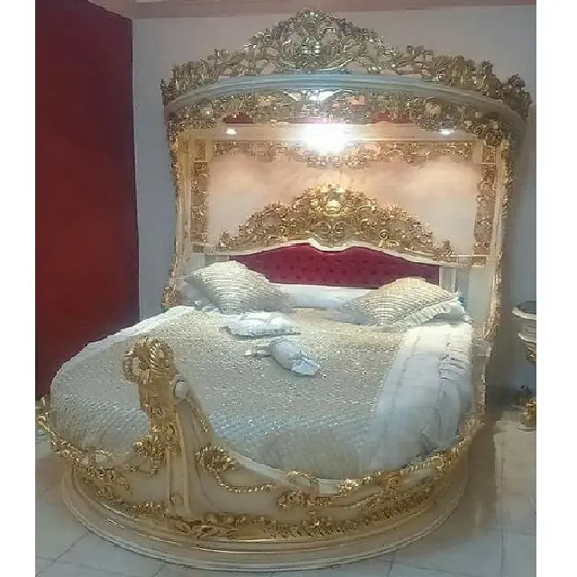 Luxury & Vintage Round Bed with Crown Queen Size Round Bed in Vintage Style Classy Crown Style Round Bed for Sale