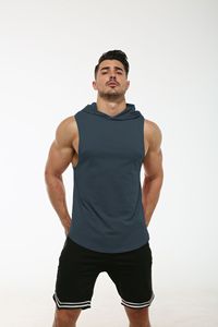 Sudadera con capucha de entrenamiento de verano para hombre, camisetas sin mangas, sudaderas sin mangas de poliéster de secado rápido para gimnasio, logotipo personalizado impreso negro térmico para hombre - Product Image 5