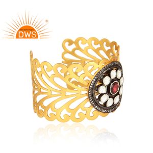 บุษราคัมโกเมนอัญมณีข้อมือผู้ผลิตเครื่องประดับอินเดีย18พันชุบทอง925เงินของผู้หญิงกำไลข้อมือเครื่องประดับ - Product Image 2